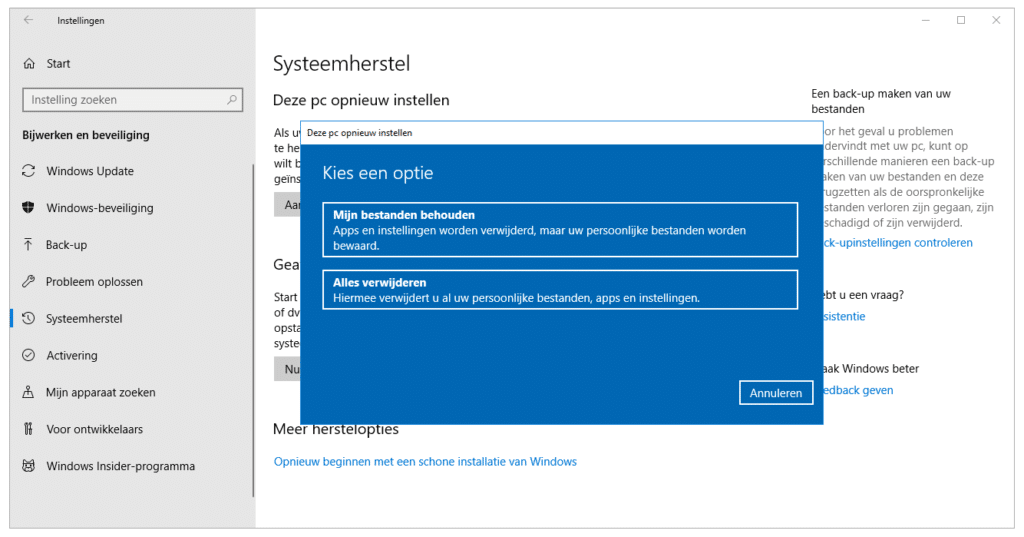 PC resetten in Windows 10